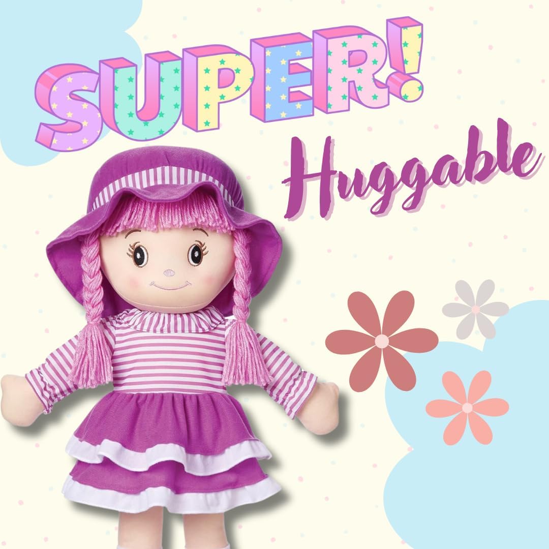 LOVE &amp; HUG Muñeca abrazable de 24 pulgadas con vestido morado y...
