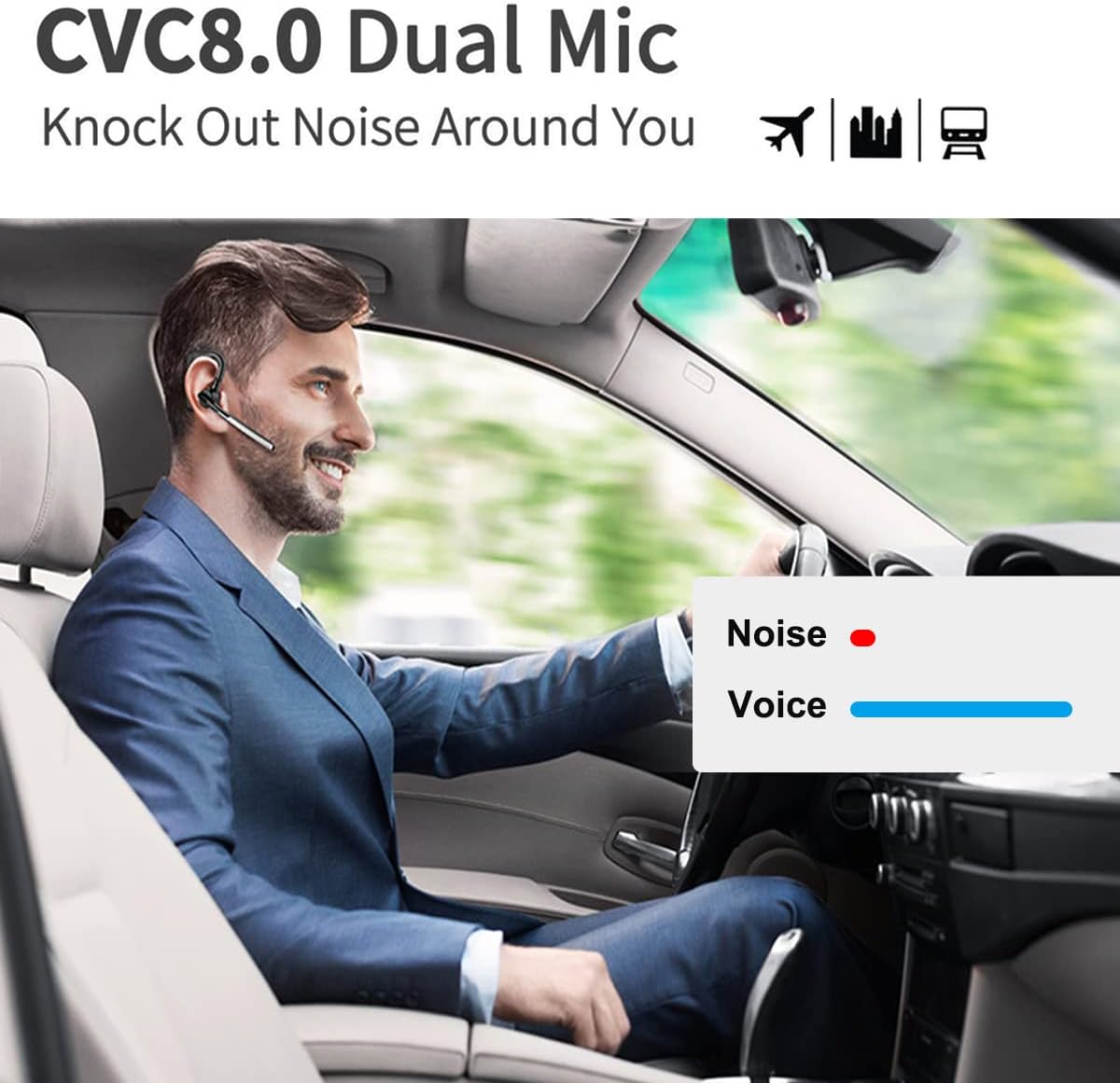 CONAMBO Auriculares Bluetooth V5.1, 16 horas HD Talktime CVC8.0 Dual Mic Cancelación de Ruido Manos Libres Auricular Bluetooth para Teléfono Celular iPhone Android Conducción Negocios Oficina
