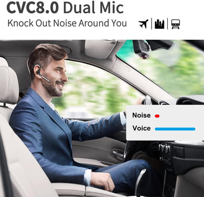 CONAMBO Auriculares Bluetooth V5.1, 16 horas HD Talktime CVC8.0 Dual Mic Cancelación de Ruido Manos Libres Auricular Bluetooth para Teléfono Celular iPhone Android Conducción Negocios Oficina