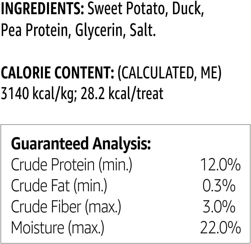 Amazon Brand - Solimo Golosinas para perros de batata y pato, 2 libras