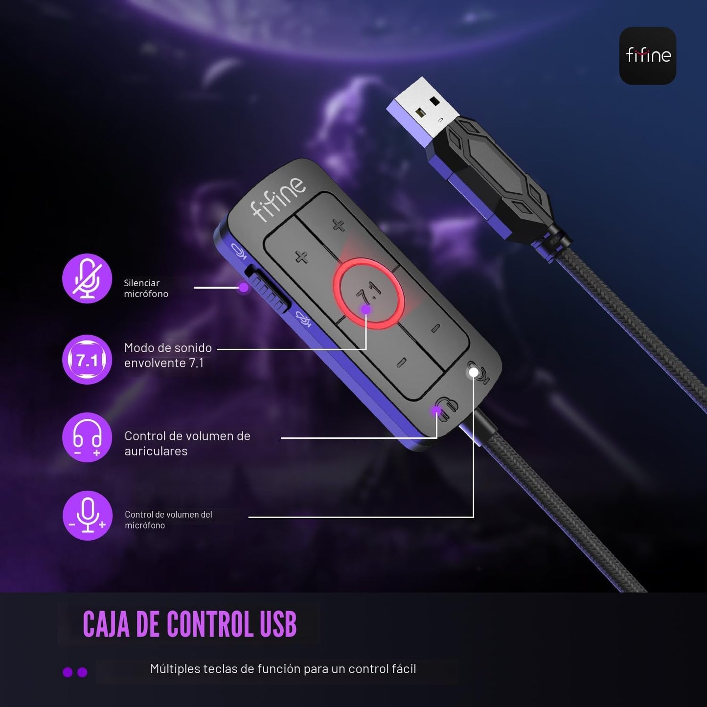 FIFINE Auriculares para juegos con cable, auriculares USB con sonid...