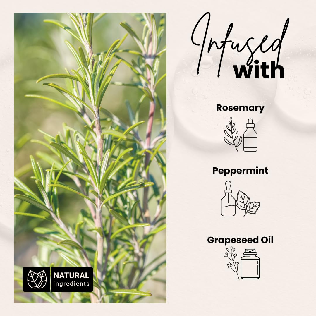 Aceite para el crecimiento del cabello y estimulador del cuero cabelludo de Bask & Lather, mezcla de menta y romero prensada en frío con semilla de uva para el crecimiento del cabello, orgánico y
