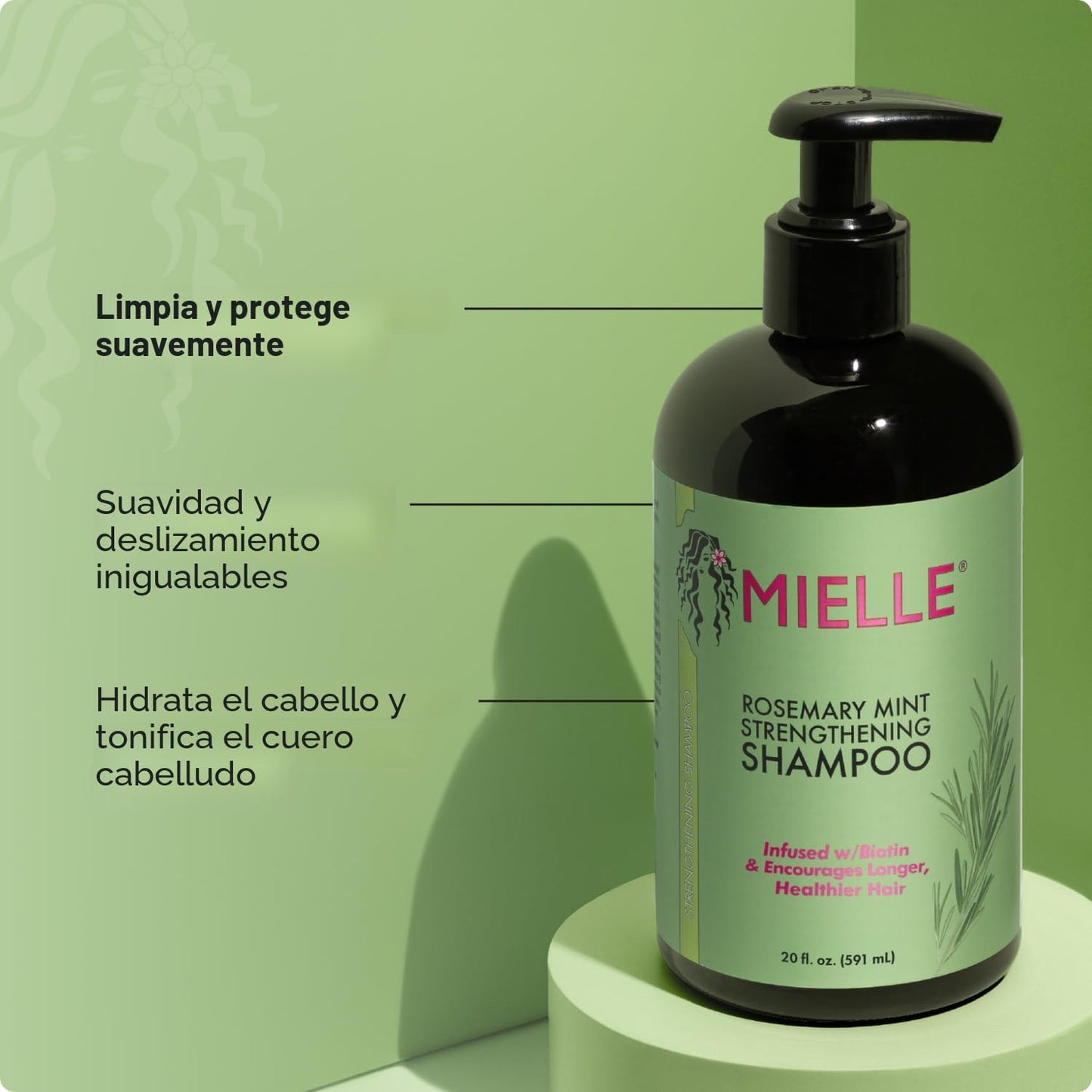 Mielle Organics - Champú fortalecedor de romero y menta con biotina...