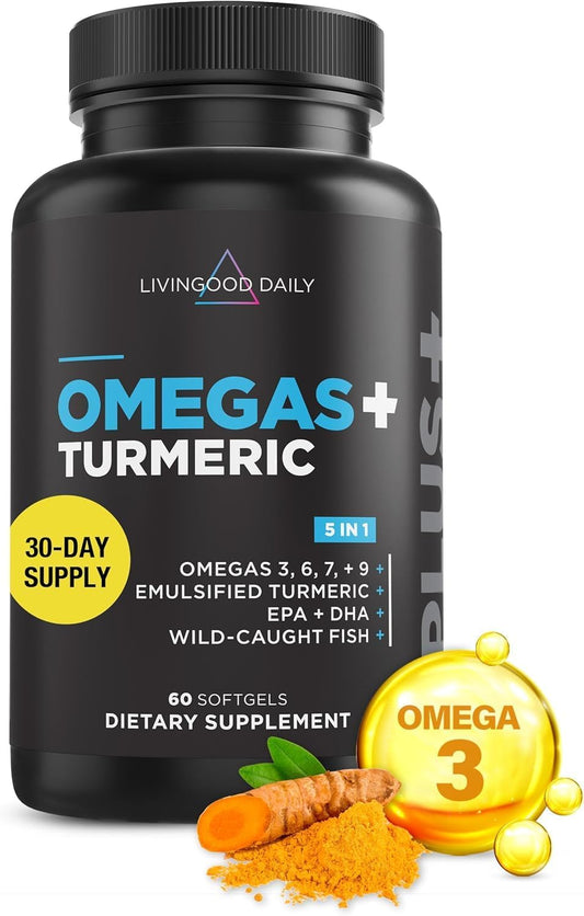 Livingood Daily Omega 3 6 9 Plus Curcumina de cúrcuma - Suplemento...