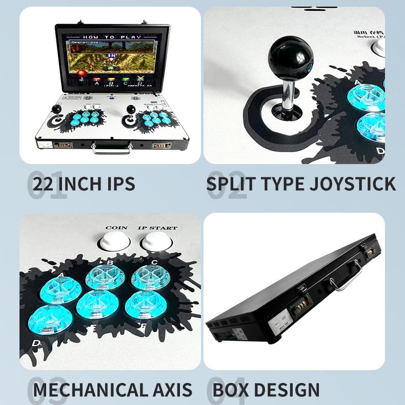 Consola de Juego Arcade Portátil WYGaming 20000 en 1 Caja de Metal, Consola de Juego Electrónico Retro de Pantalla 3D de 22 Pulgadas, con Funciones de Buscar/Ocultar/Guardar/Cargar/Pausar