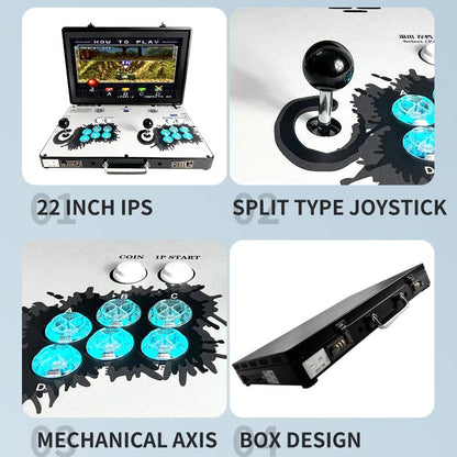 Consola de Juego Arcade Portátil WYGaming 20000 en 1 Caja de Metal, Consola de Juego Electrónico Retro de Pantalla 3D de 22 Pulgadas, con Funciones de Buscar/Ocultar/Guardar/Cargar/Pausar