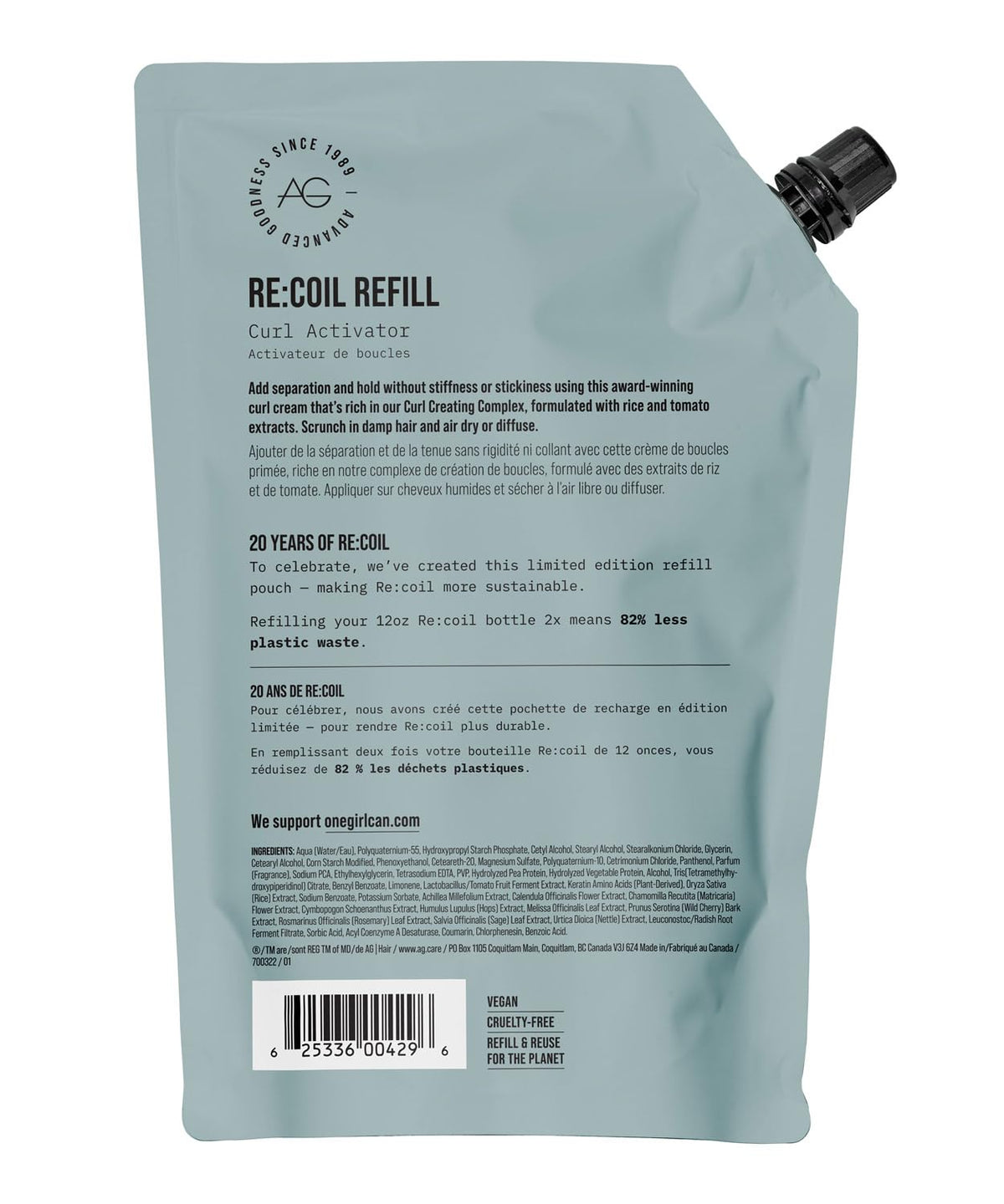 AG Care Re:Coil Curl Activator Curl Cream Complejo Creador de Rizos...