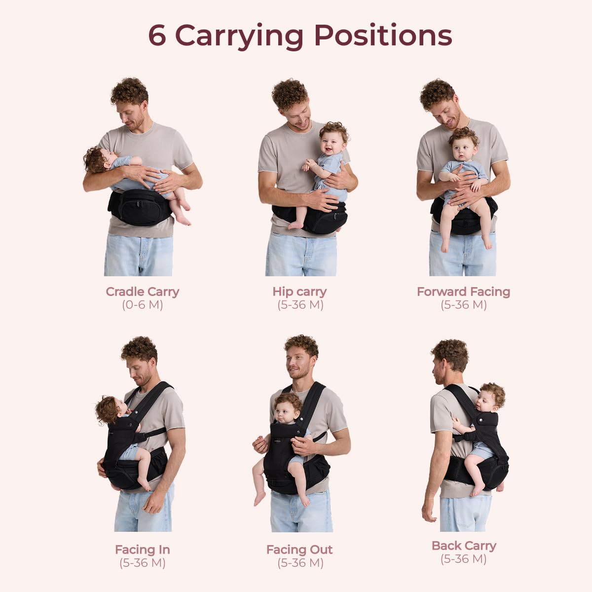 Momcozy Portabebés con asiento de cadera, transporte orientado haci...