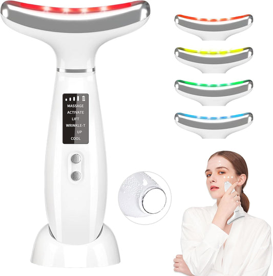 Masajeador facial de cuello, masajeador facial LED de 4 colores con...