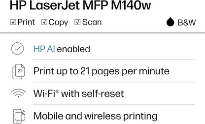 HP Laserjet MFP M140w Impresora inalámbrica en blanco y negro, impresión, escaneo, copia, velocidades rápidas, fácil configuración, impresión móvil, mejor para equipos pequeños