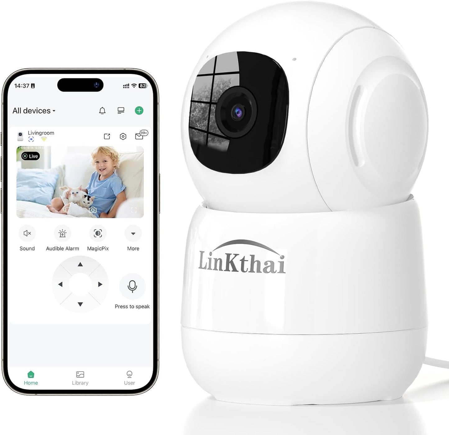 Linkthai Cámara para seguridad en el hogar, cámara para mascotas 2K...