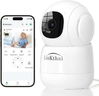 Linkthai Cámara para seguridad en el hogar, cámara para mascotas 2K...