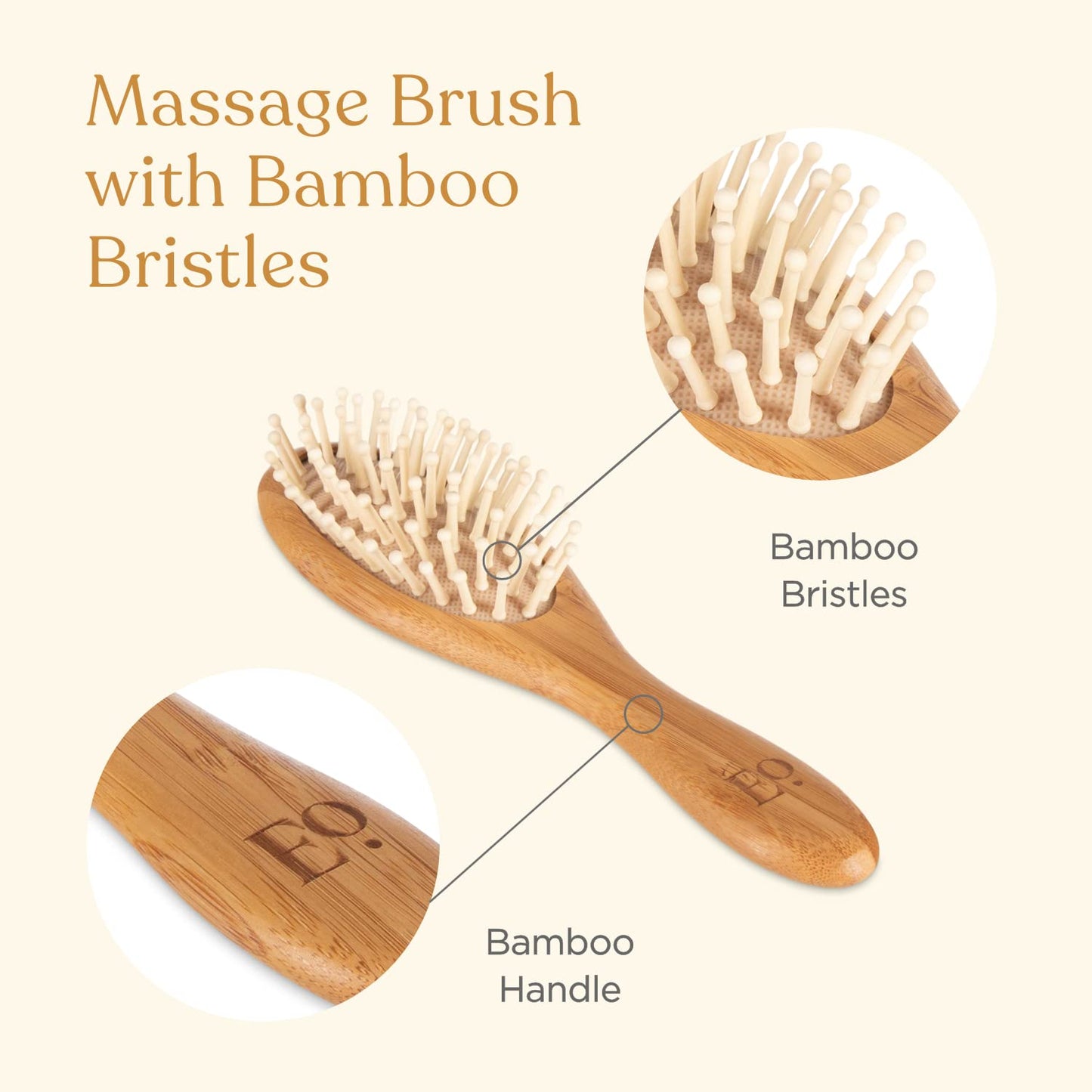 ELLAOLA Juego de cepillo y peine de bambú natural, 3 piezas - Cepillo para costra láctea, cepillo de masaje para el cabello, peine de bambú para niños pequeños, recién nacidos y bebés | Regalo para el