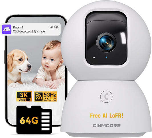CINMOORE Cámara interior 5G, cámara 3K para mascota\/perro con apli...