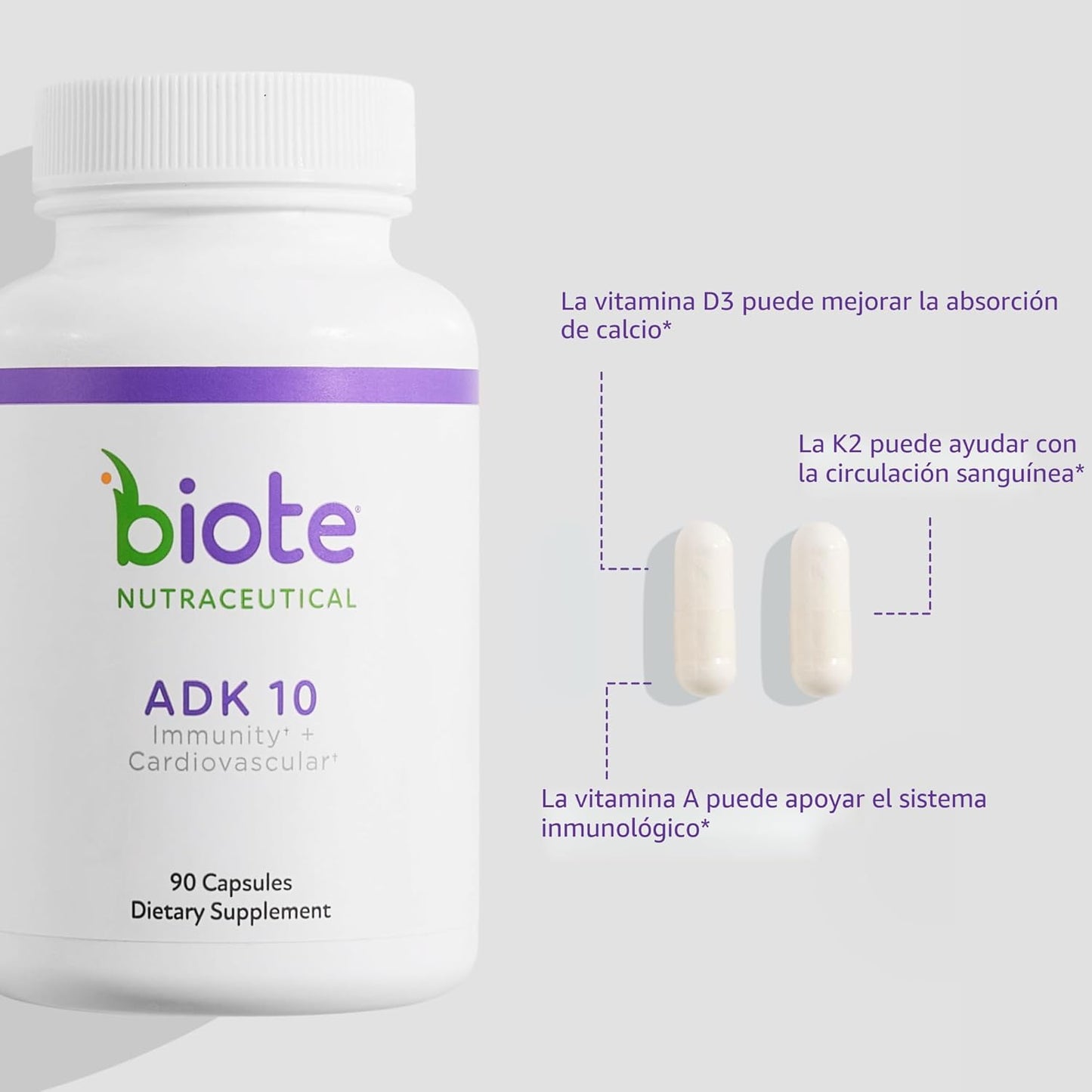 Biote Nutraceuticals - ADK 10 - Inmunidad + Cardiovascular (90 Cáps...