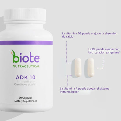 Biote Nutraceuticals - ADK 10 - Inmunidad + Cardiovascular (90 Cáps...