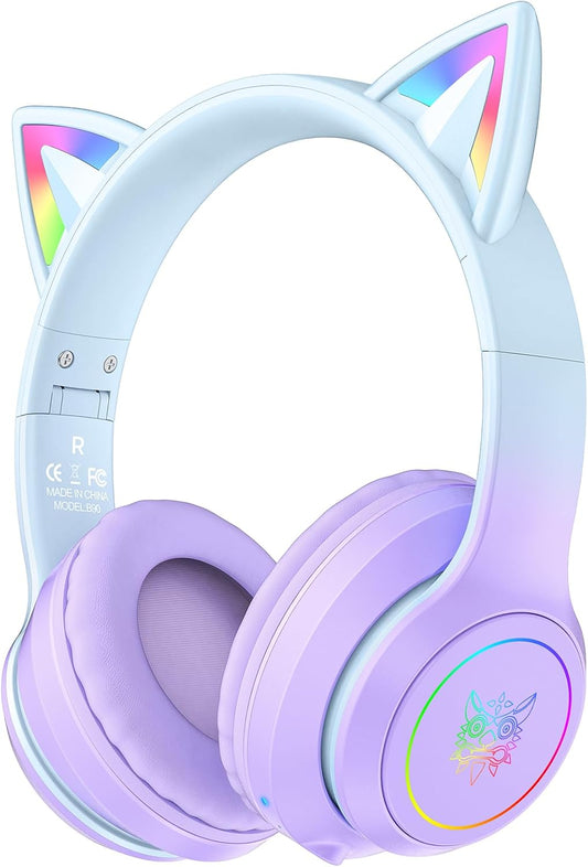 ONITOON Auriculares Bluetooth de oreja de gato con micrófono para n...