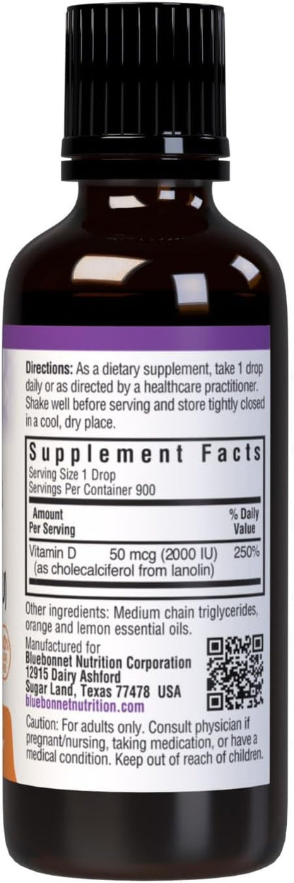 Bluebonnet Vitamina D3 2000IU 50mcg huesos fuertes y suplemento de...