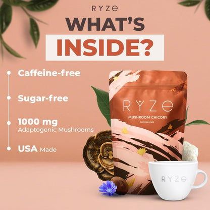 RYZE SUPERFOODS - Champiñones de achicoria con 6 hongos adaptogénic...