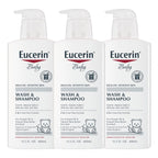 Eucerin Baby, Champú y gel de baño sin perfume para bebés, hipoalergénico, sin lágrimas, con Pro-Vitamina B5 y manteca de karité, botella de 13.5 Fl Oz, paquete de 3
