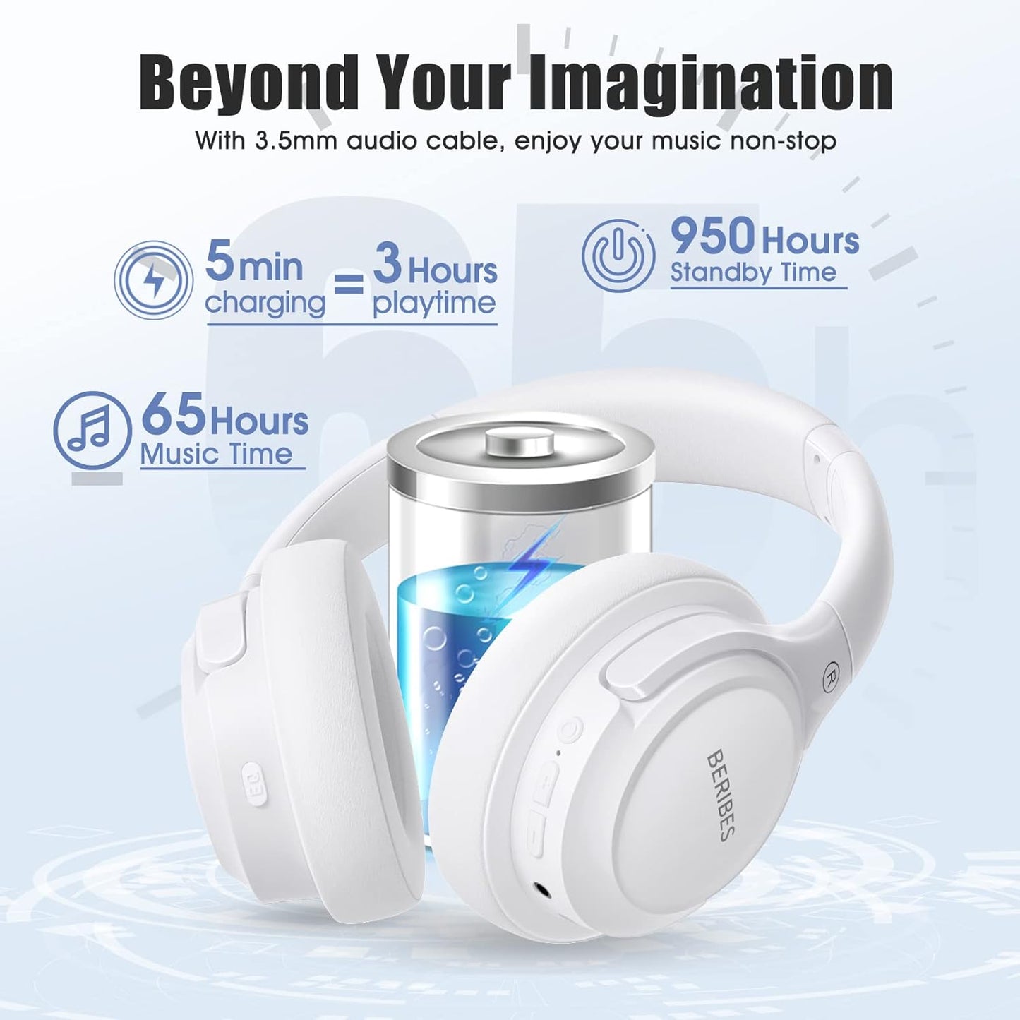 BERIBES Auriculares Bluetooth sobre la oreja, tiempo de reproducció...