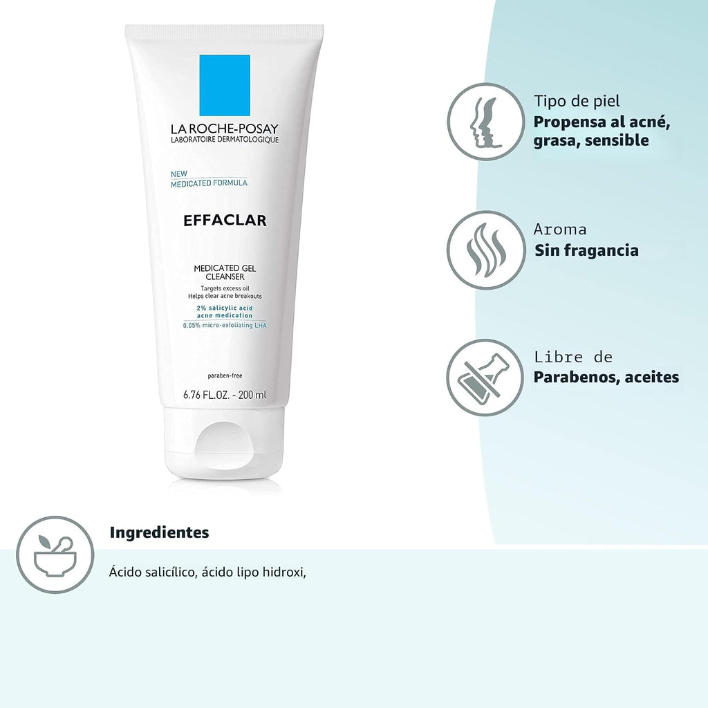 La Roche-Posay Effaclar Medicated Acne Face Wash con 2% de ácido sa...