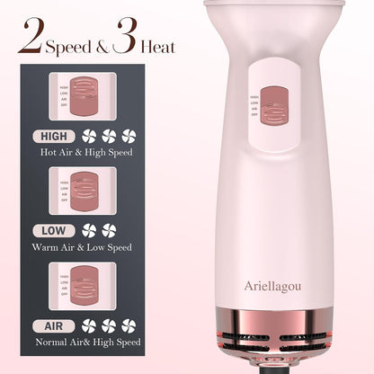 Cepillo secador de pelo de viaje de doble voltaje, mini cepillo de aire caliente con enchufe europeo, secador de un paso y voluminizador para uso doméstico y salón de belleza