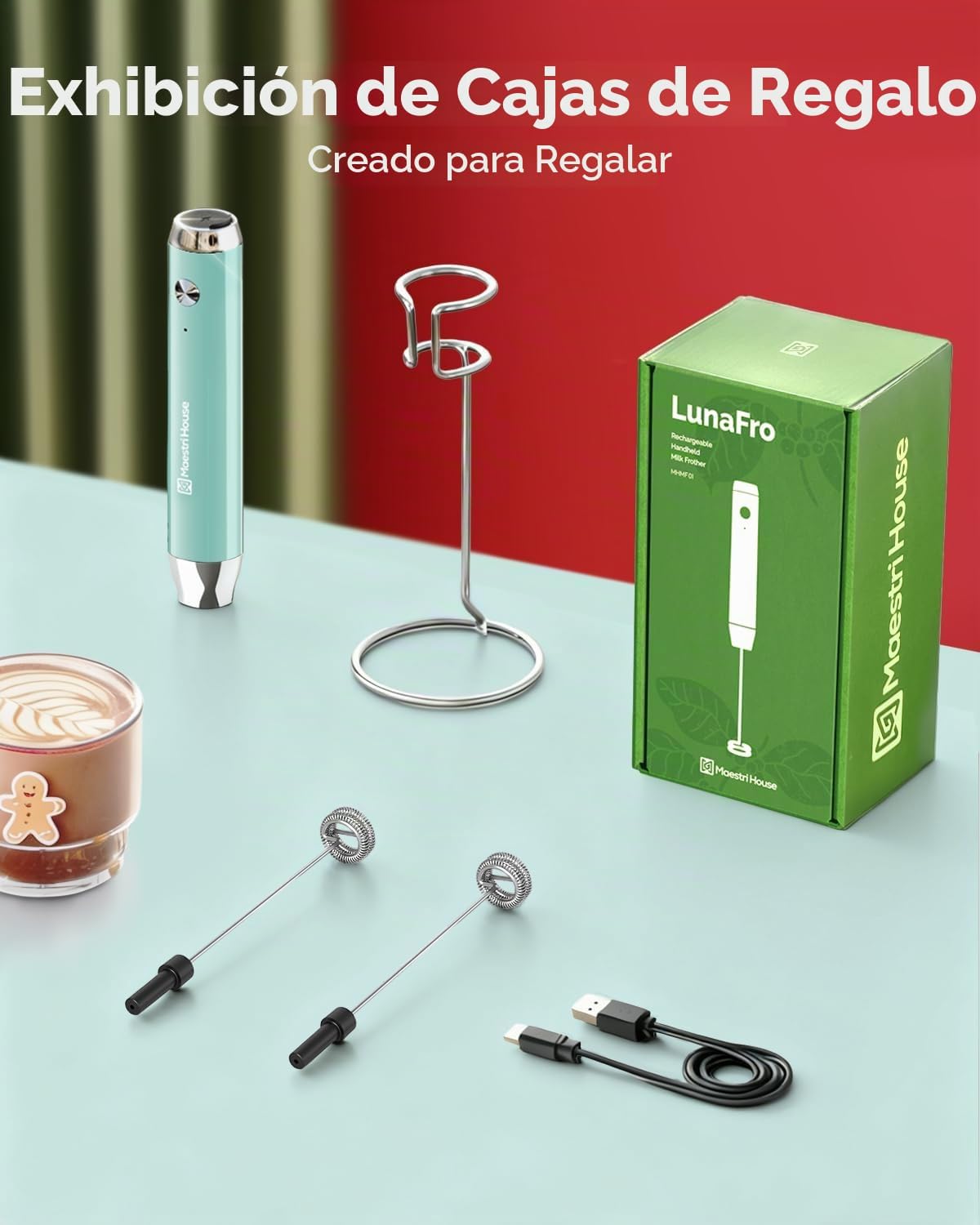 Maestri House Espumador de leche recargable con soporte, espumador...