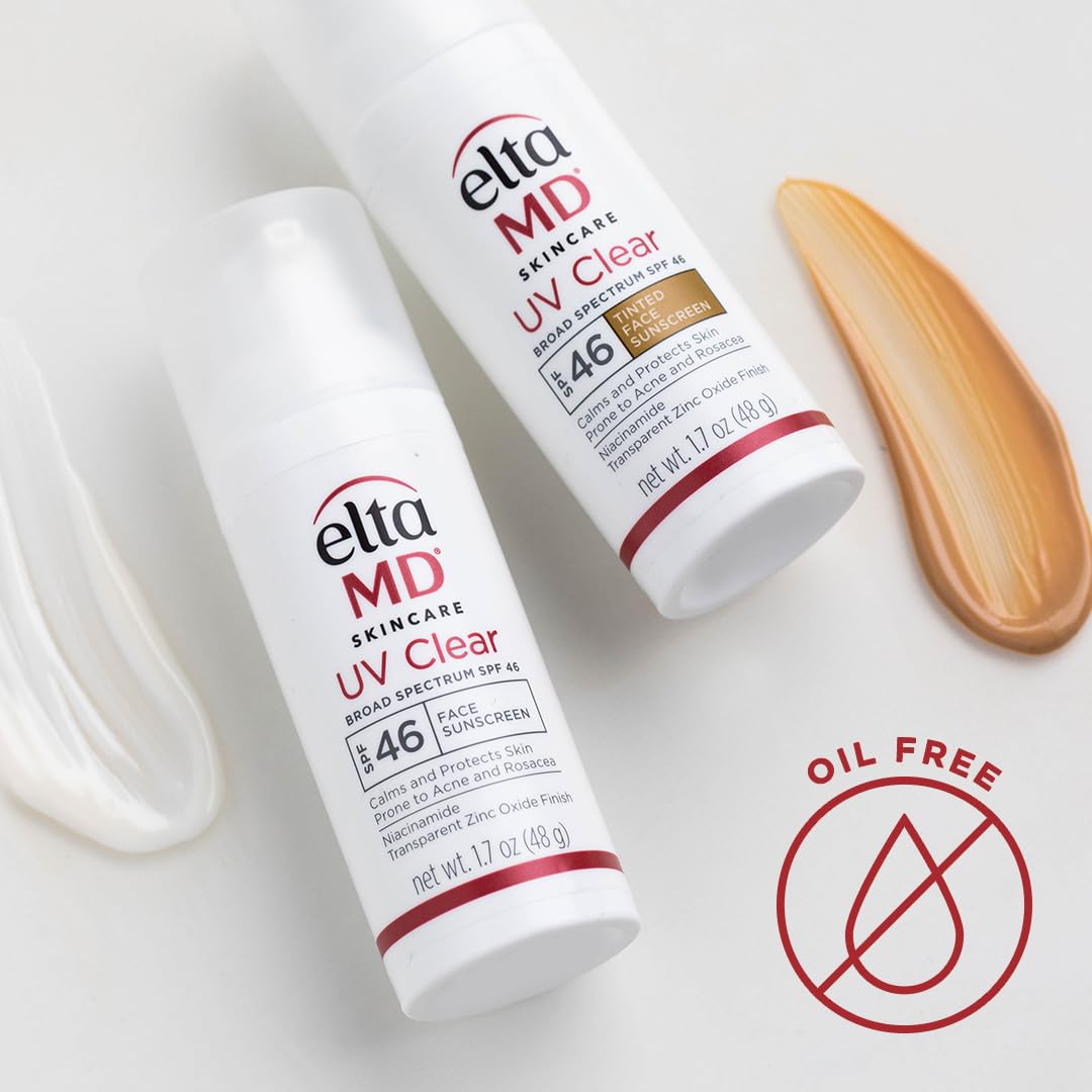 EltaMD Protector Solar Facial con Tinte UV Clear, SPF 46 Libre de Aceite con Óxido de Zinc, Recomendado por Dermatólogos, Relleno de Calcetín