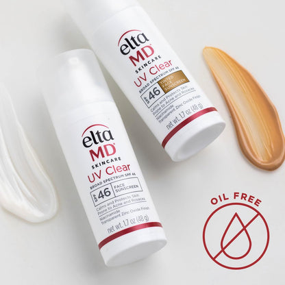 EltaMD Protector solar facial transparente UV SPF 46, sin aceite para cara con óxido de zinc, loción protectora solar recomendada por dermatólogos, para piel sensible propensa al acné, bomba de 1.7 oz
