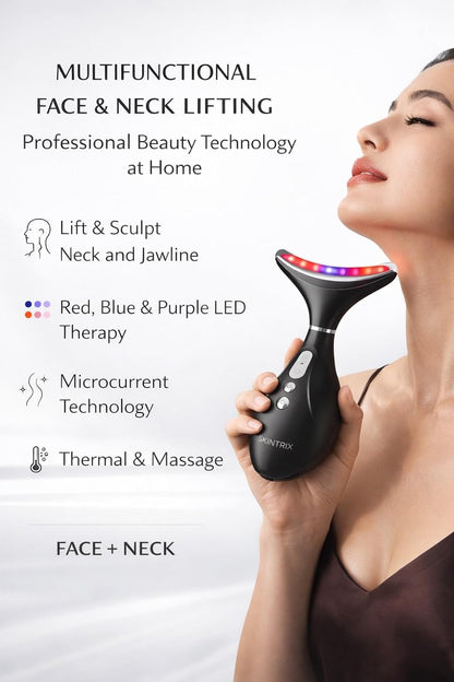 SKINTRIX Masajeador facial y cuello LED 3 en 1, dispositivo de bell...