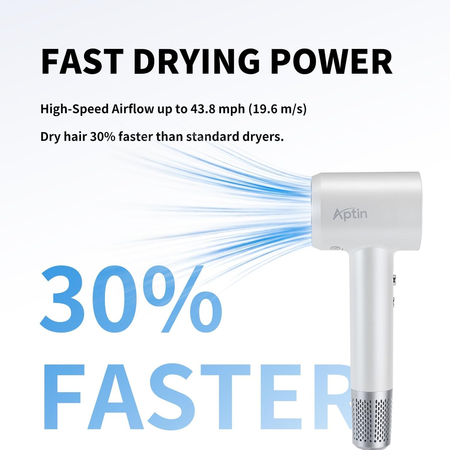 Aptin Secador de pelo iónico, 110 K RPM, 1250 W, secado rápido, cui...