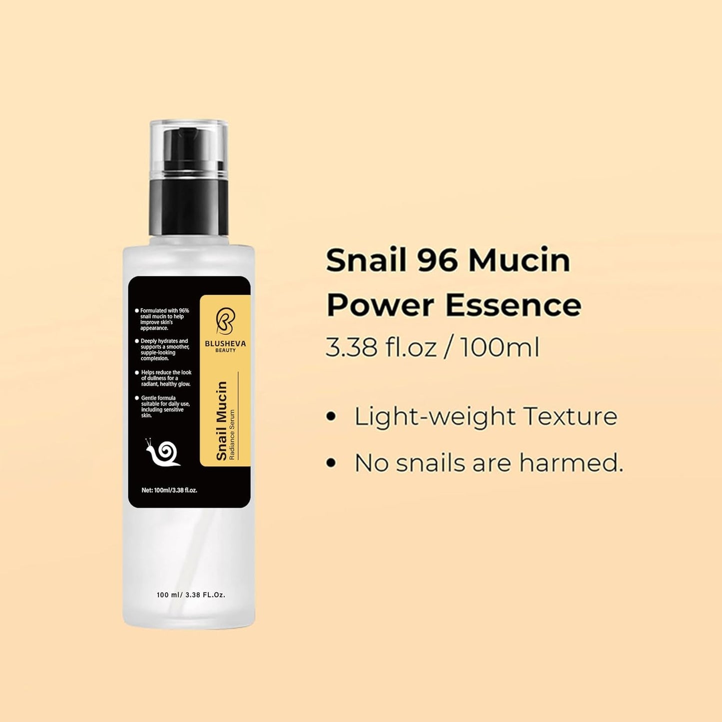 Suero facial de caracol – 96% de mucina de caracol para hidratación y antienvejecimiento – 3.4 fl oz de suero facial
