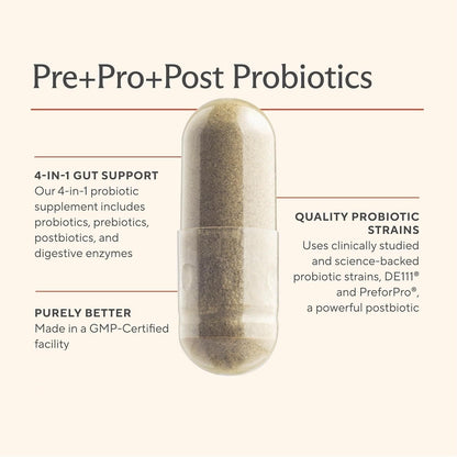 Probiótico, Prebiótico, Posbiótico y Enzimas Digestivas 4 en 1 Premium para Hombres y Mujeres – Apoya el Intestino, la Digestión y la Inmunidad – Salud Intestinal Completa con Pre, Post, Probióticos y