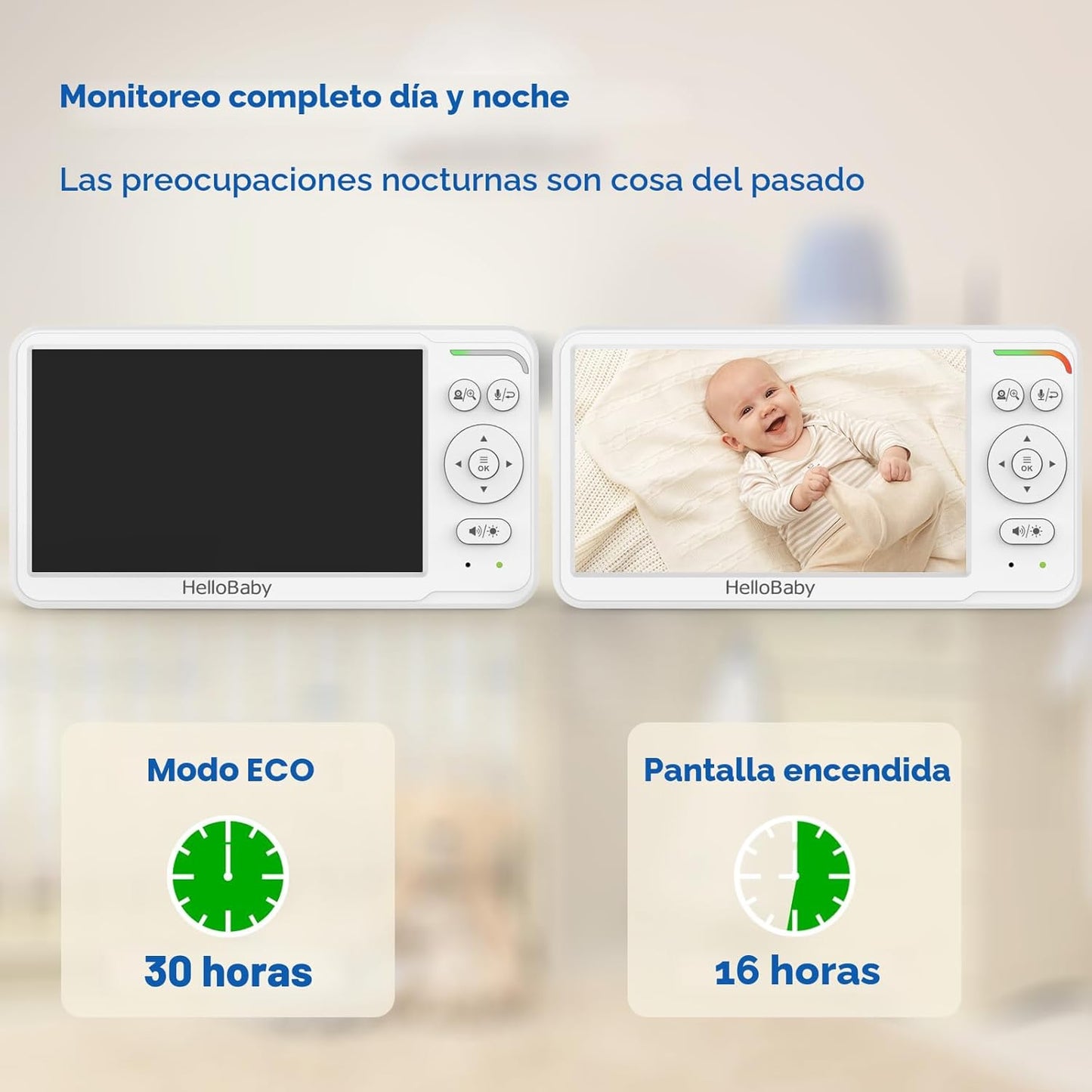 HelloBaby - Monitor de bebé de 6 pulgadas, primera pantalla IPS del...