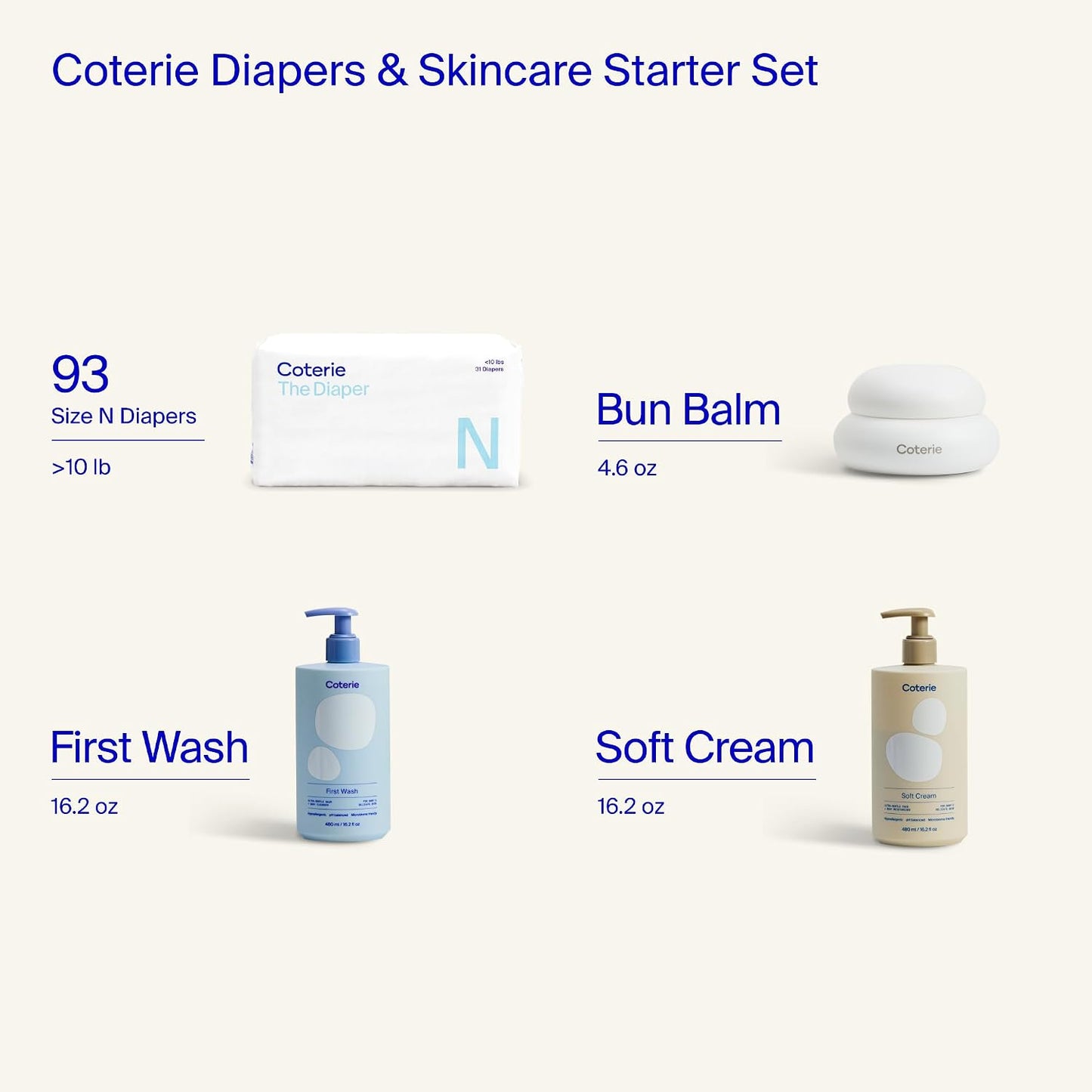 Coterie Skincare Essentials Set | Pañales para recién nacidos (93 u...
