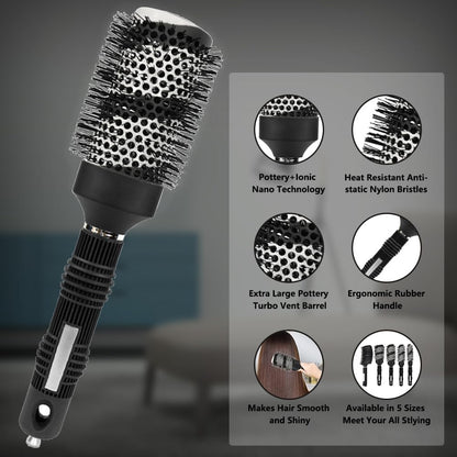 Cepillo redondo para secado con cerdas de jabalí, juego de cepillos térmicos de cerámica y tecnología iónica L+Samll redondo para niñas/mujeres, peluquería y peinado, ideal para rizar cabello corto y largo