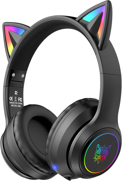 ONITOON Auriculares Bluetooth con orejas de gato para niños y adult...