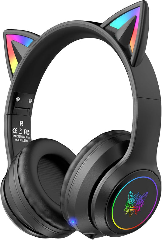 ONITOON Auriculares Bluetooth con orejas de gato para niños y adult...