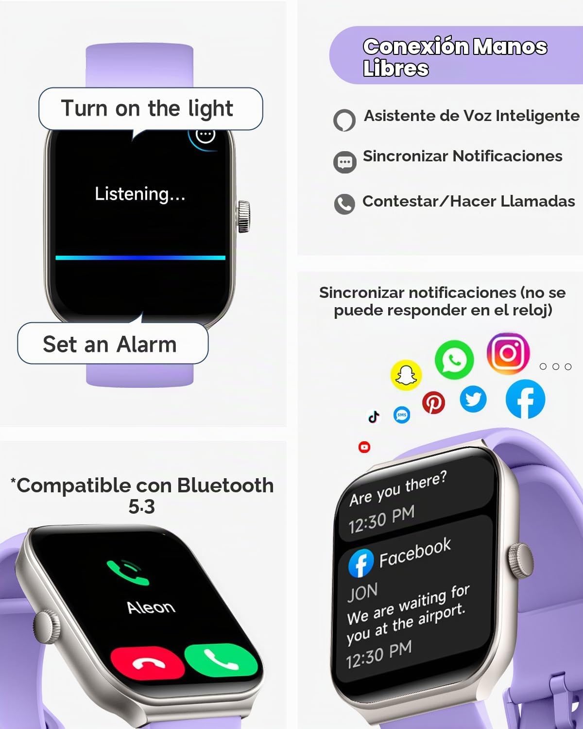 TOOBUR Reloj inteligente para mujer con Alexa integrado, rastreador...