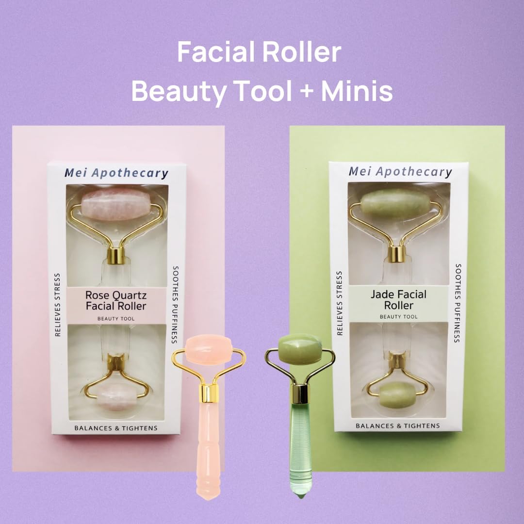 Mei Apothecary Rodillo facial de cuarzo rosa, rodillo facial autént...