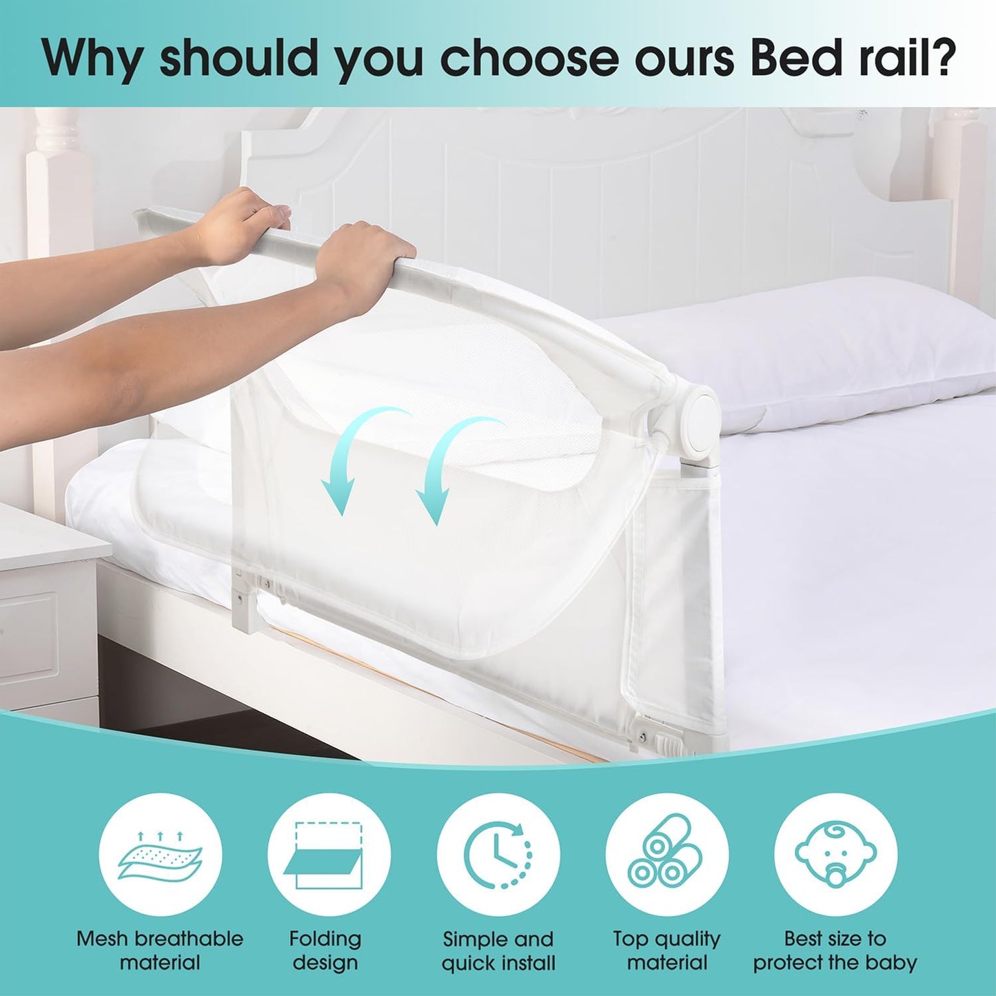 NUTIKAS Barandilla protectora para cama de bebé para niños pequeños...