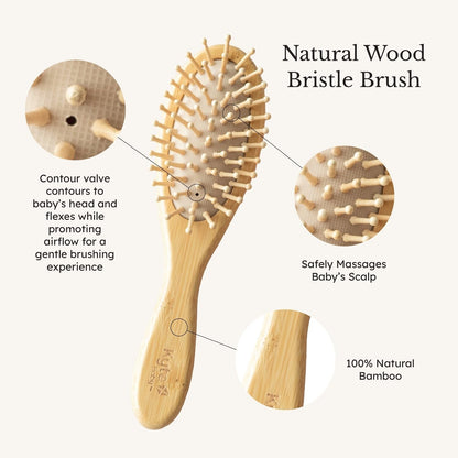 Kyte BABY Juego de cepillos de bambú de 3 piezas, 1 cepillo de pelo de cabra, 1 cepillo de cerdas de madera y 1 peine de bambú