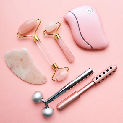 Mei Apothecary Rodillo facial de cuarzo rosa, rodillo facial autént...