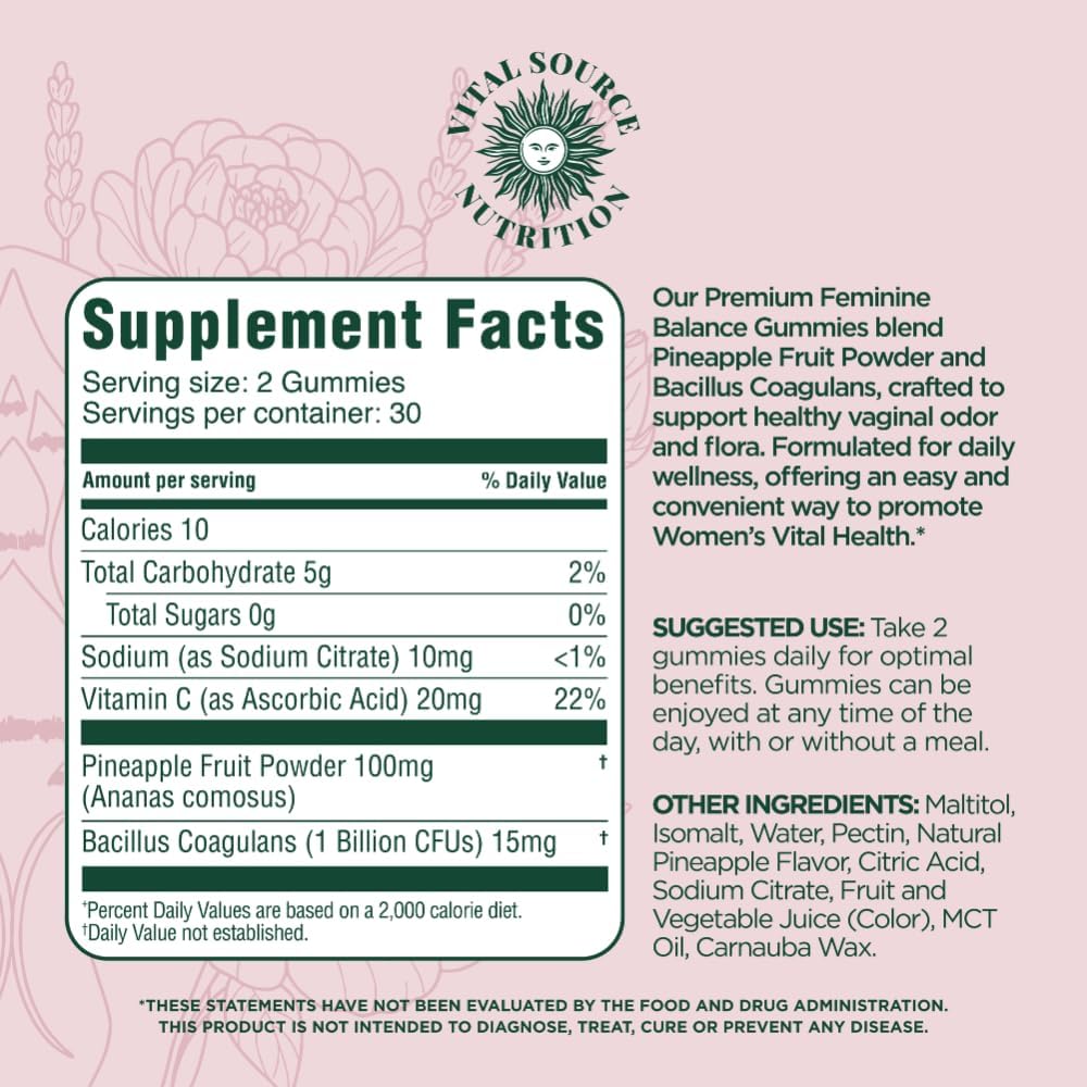 Vital Source Nutrition Gomitas probióticas vaginales para mujeres,...