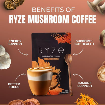 RYZE SUPERFOODS - Kit de inicio de café tostado oscuro de hongos, c...