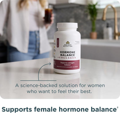 Ancient Nutrition Suplemento de equilibrio hormonal + colágeno, pép...