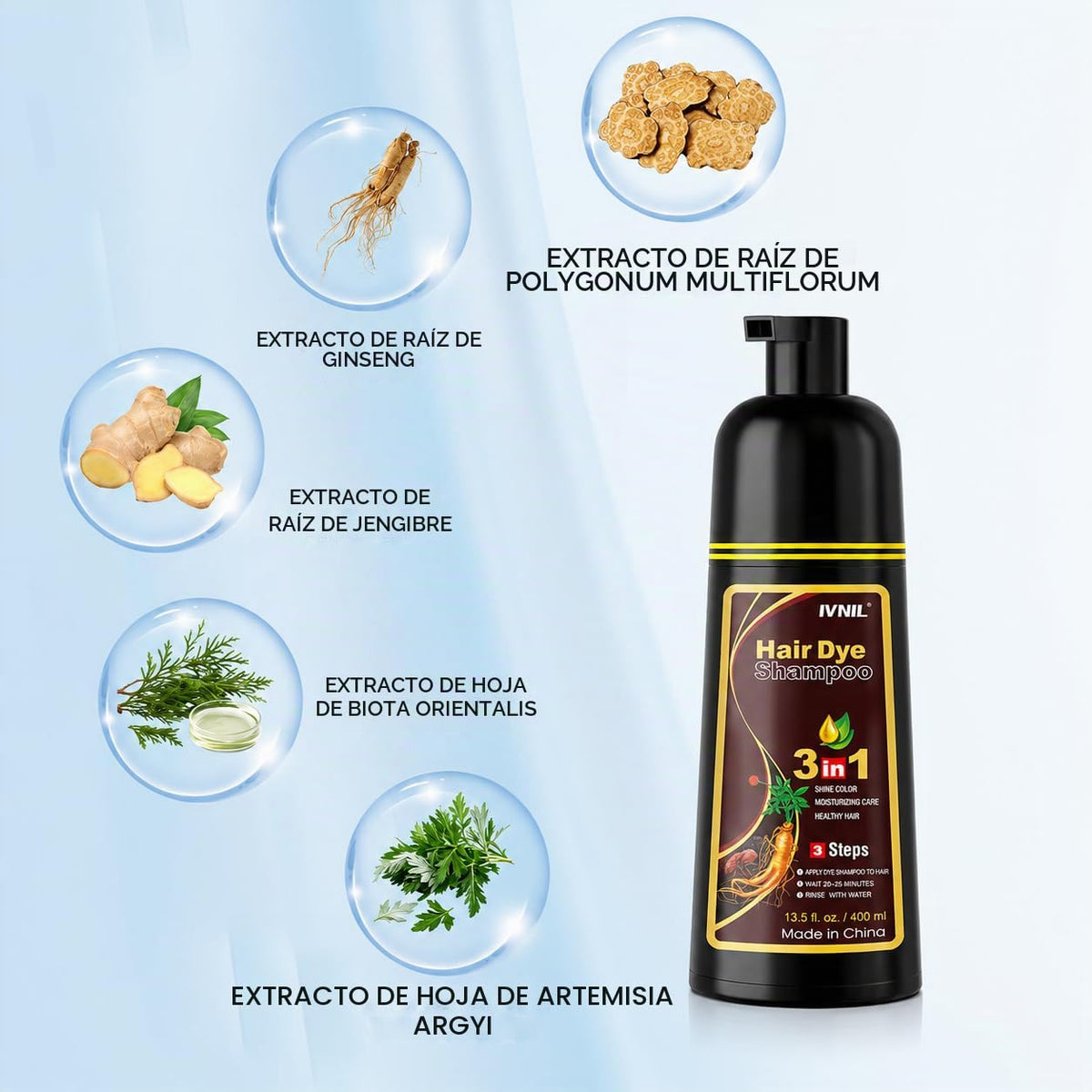 Ivnil Champú de tinte para el cabello marrón, cobertura de cabello...