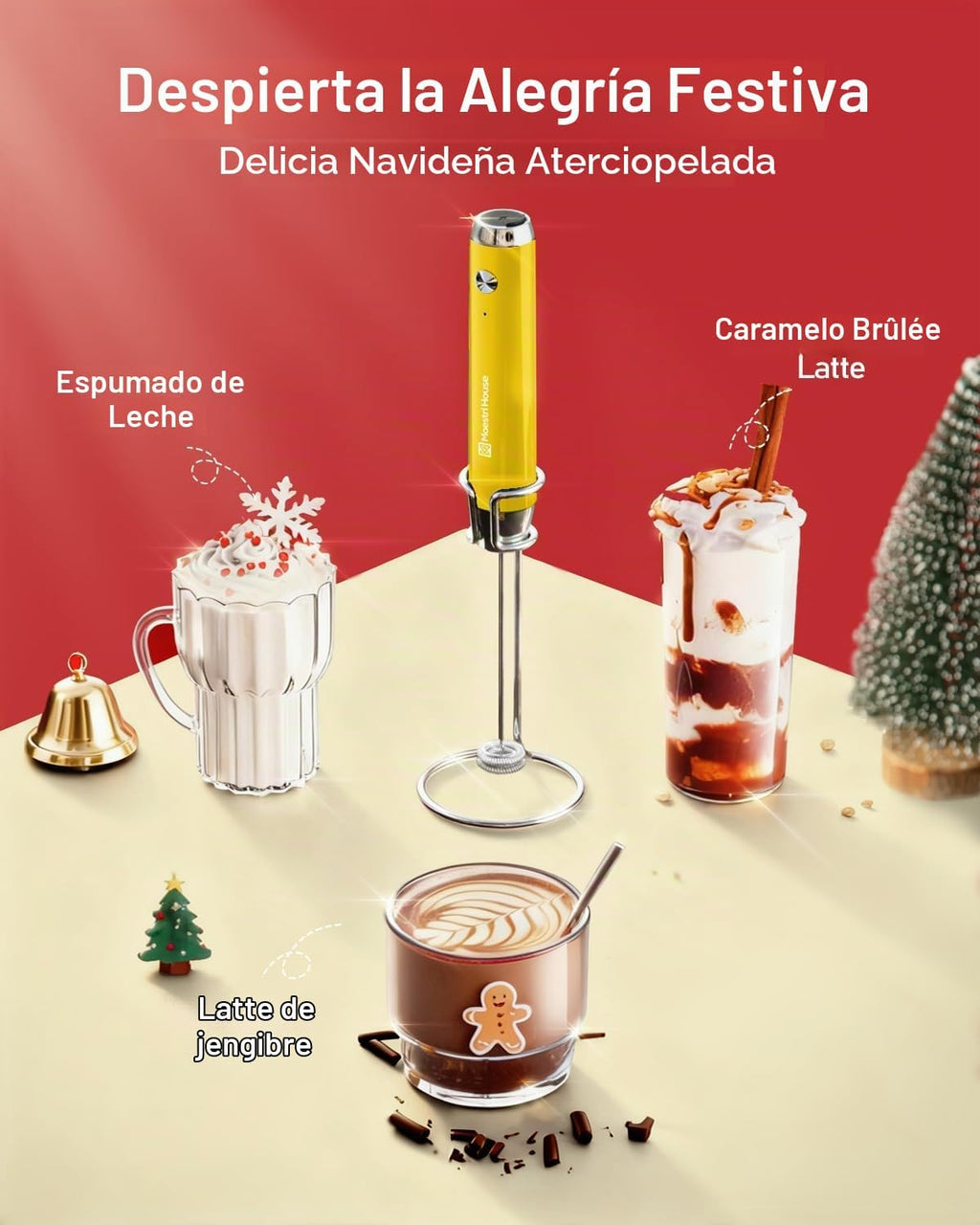Maestri House LunaFro Espumador de leche recargable, soporte y 2 ba...