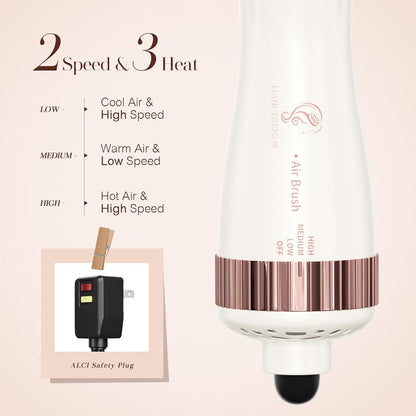 Secador de cepillo redondo de 1.5 pulgadas (2.8 pulgadas más cerdas) de doble voltaje (110 ~ 250 V), cepillo secador de pelo con adaptador de enchufe europeo, secador de volumen iónico negativo de un paso 4 en 1